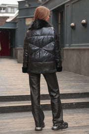 Genuine Lamb Leather Fox Fur Coat for Women