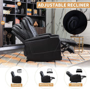 Power Recliner Chair Set of 3 – Black Leather with USB Ports & Cup Holders