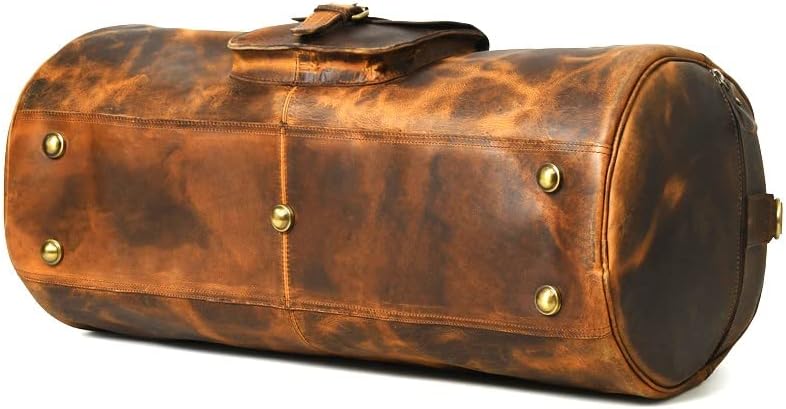 Full Grain Buffalo Leather Duffle Bag – 24" Vintage Brown Travel Weekender