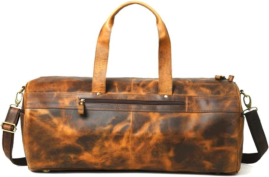 Full Grain Buffalo Leather Duffle Bag – 24" Vintage Brown Travel Weekender