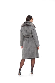 Genuine Silver Fox Fur Wool Coat for Women