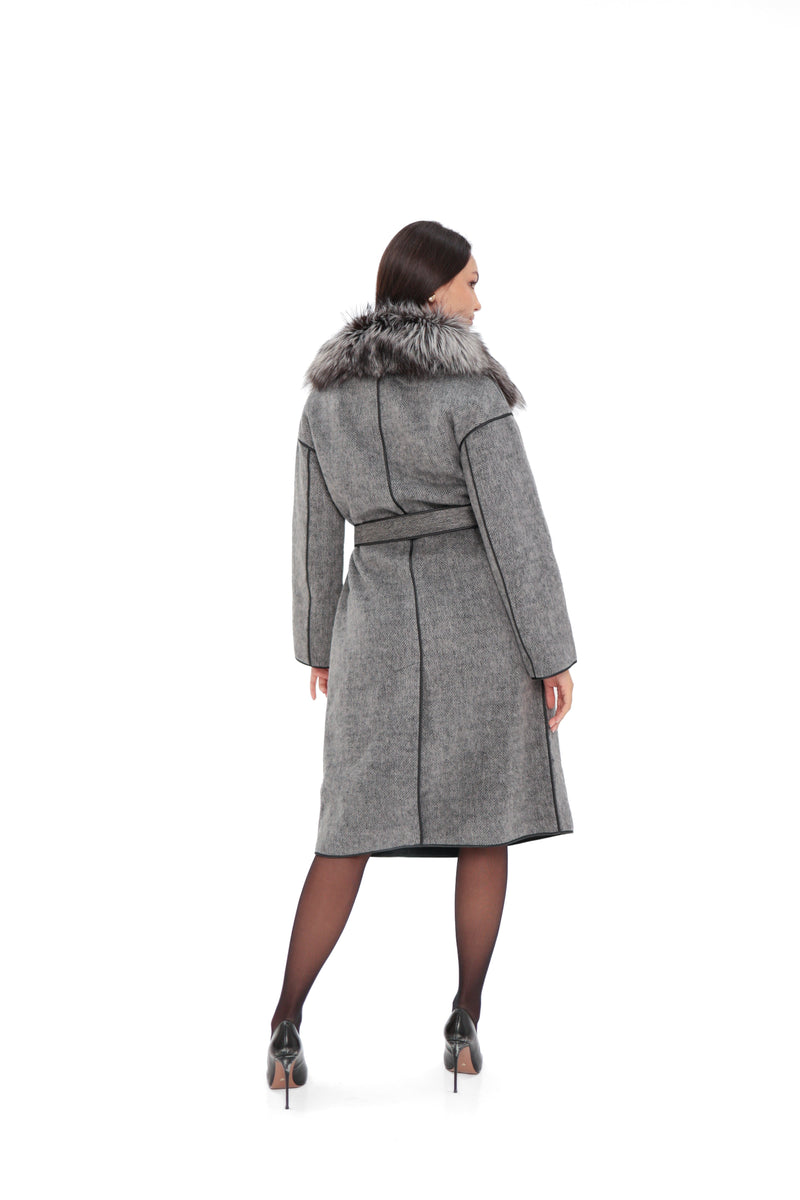 Genuine Silver Fox Fur Wool Coat for Women