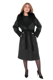 Graphite Cashmere Wool Coat with Silver Fox Fur