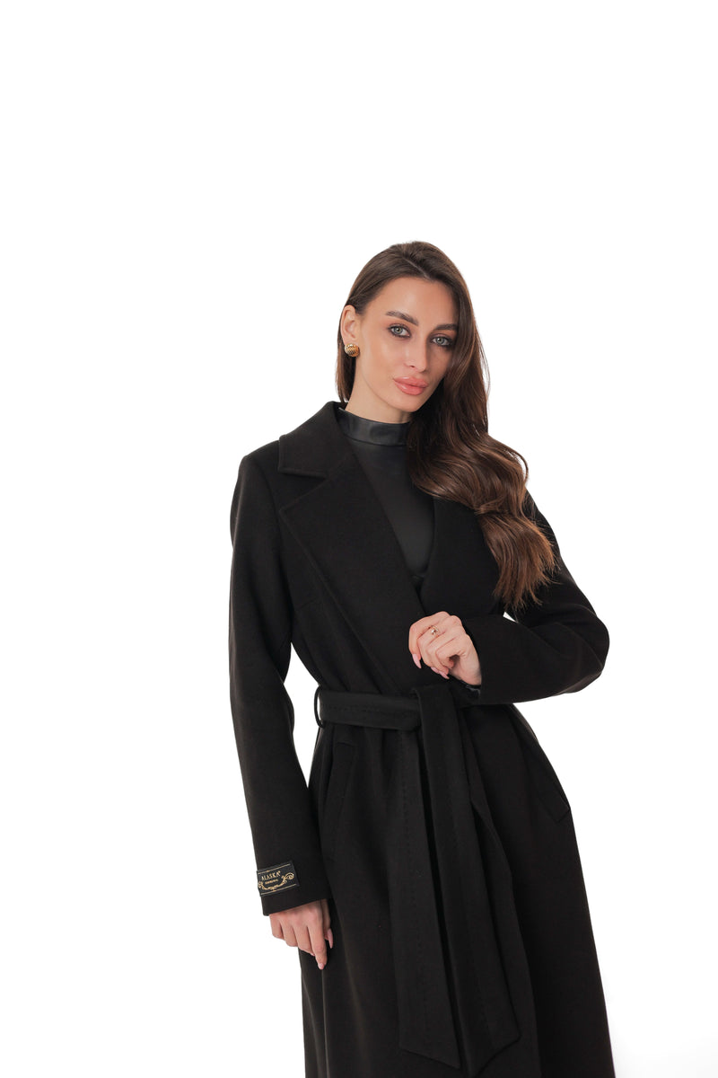 Black Cashmere Wool Blend Overcoat
