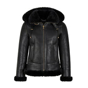 Women’s B3 Bomber Hooded Classic Black Shearling Jacket