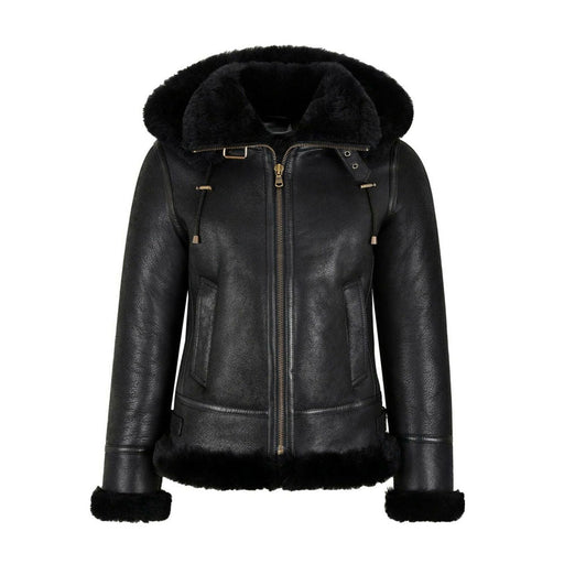 Women’s B3 Bomber Hooded Classic Black Shearling Jacket