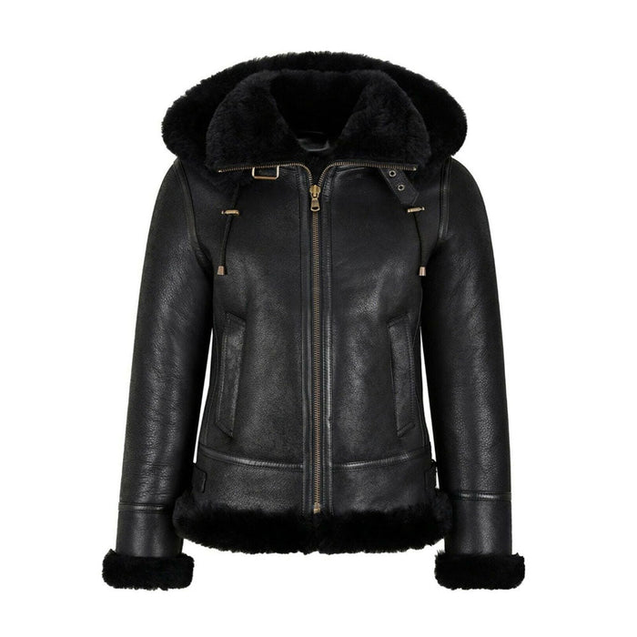 Women’s B3 Bomber Hooded Classic Black Shearling Jacket