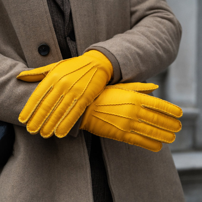 Matteo (yellow) - Gloves made of American deerskin leather with cashmere lining