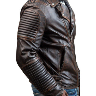 Aydin Lapel Zipper Leather Biker Jacket Brown