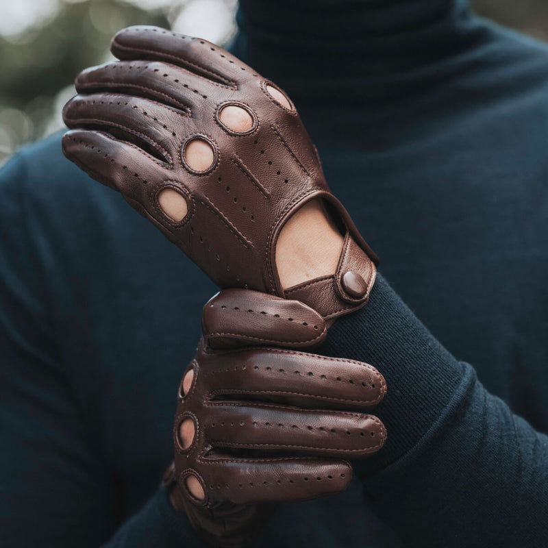 Mario (brown) - Lambskin leather driving gloves