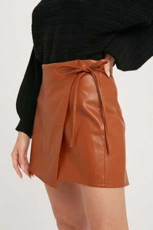 Sofia Women's Genuine Leather Mini Length Crossover Skirt