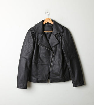 Freya Women's Real Leather Cross Zip Biker Jacket Black