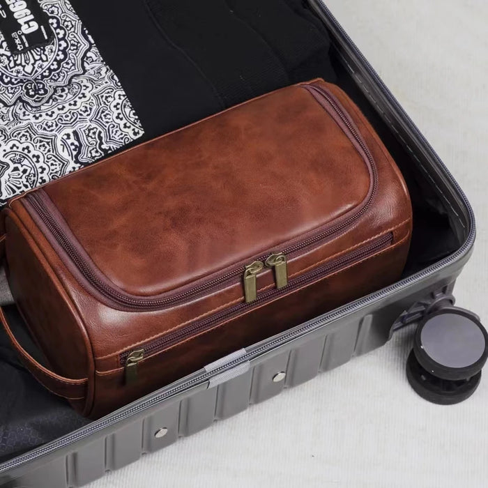 PU Leather Toiletry Bag for Men & Women – Hanging Travel Dopp Kit Organizer
