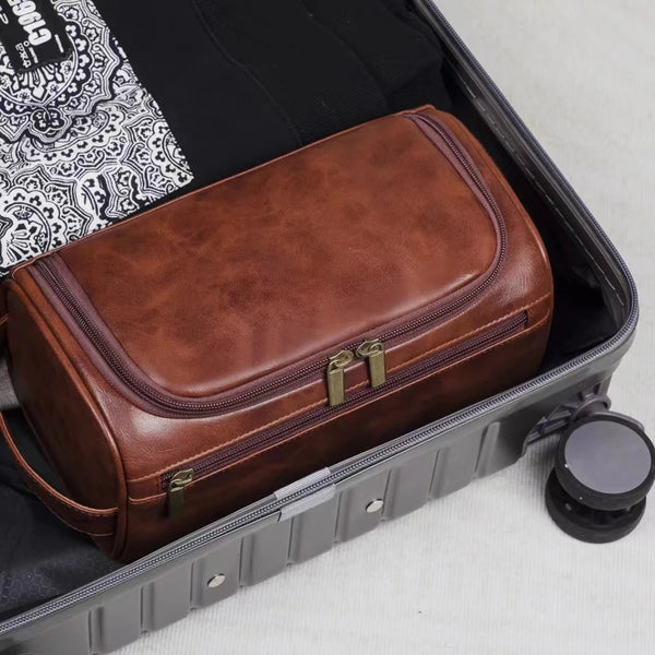 PU Leather Toiletry Bag for Men & Women – Hanging Travel Dopp Kit Organizer