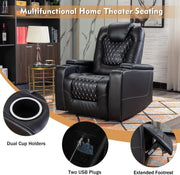 Power Recliner Chair Set of 3 – Black Leather with USB Ports & Cup Holders