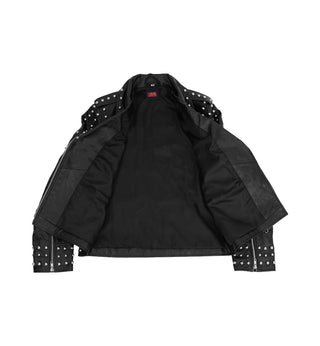 Afaaf Women’s Black Lambskin Leather Jacket Studded Biker Style