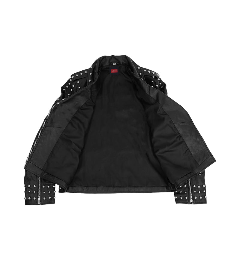 Afaaf Women’s Black Lambskin Leather Jacket Studded Biker Style
