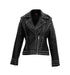 Afaaf Women’s Black Lambskin Leather Jacket Studded Biker Style