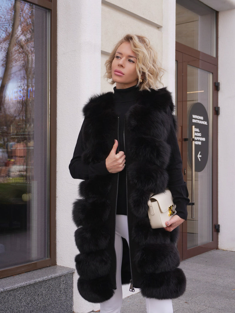 Genuine Polar Fox Fur Vest – 90 cm Longline