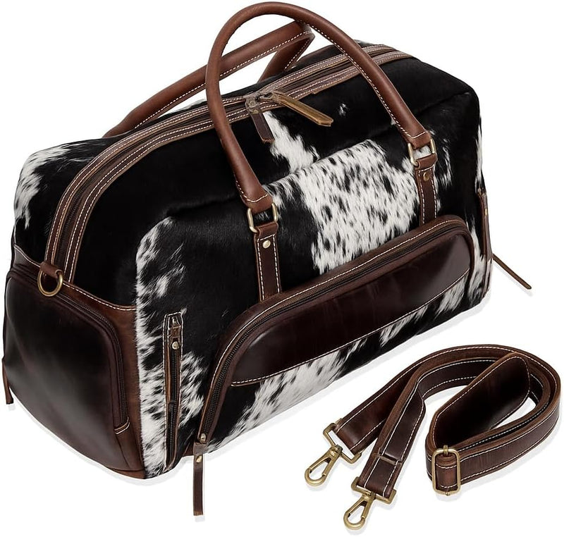 22" – Brown & White Hair-On-Hide Travel WeekenderWeekender