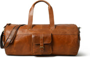 Full Grain Buffalo Leather Duffle Bag – 24" Vintage Brown Travel Weekender
