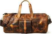 Full Grain Buffalo Leather Duffle Bag – 24" Vintage Brown Travel Weekender