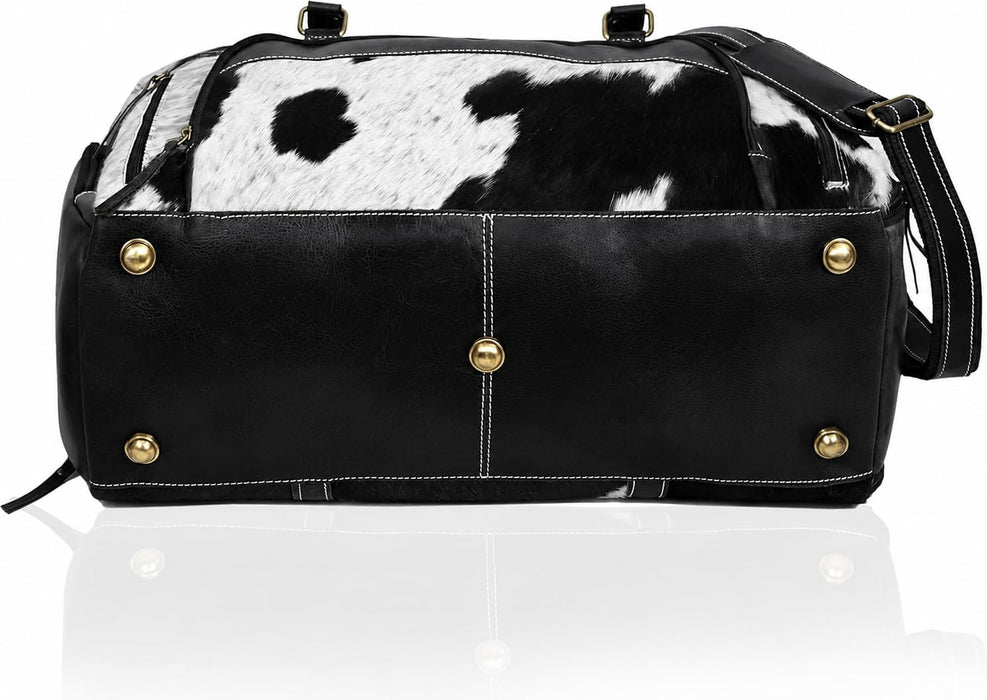 Full Grain Buffalo Leather Duffle Bag – 24" Vintage Brown Cowhide Leather Duffel Bag 22" – Brown & White Hair-On-Hide Travel WeekenderWeekender (Copy)