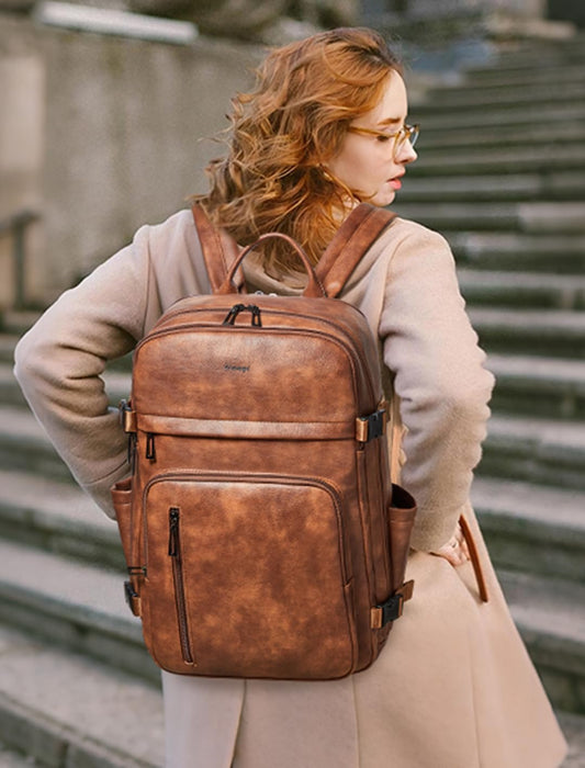 Vegan Leather Laptop Backpack for Women & Men – 17" Laptop Travel Backpack