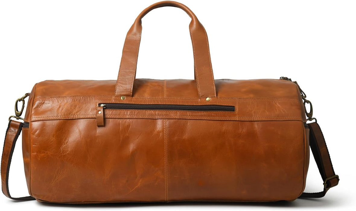 Full Grain Buffalo Leather Duffle Bag – 24" Vintage Brown Travel Weekender