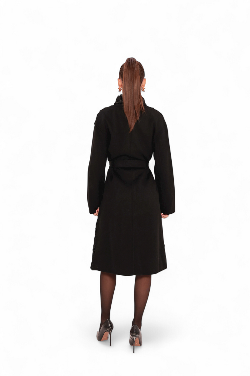 Noir Genuine Karakul Fur Wool Overcoat