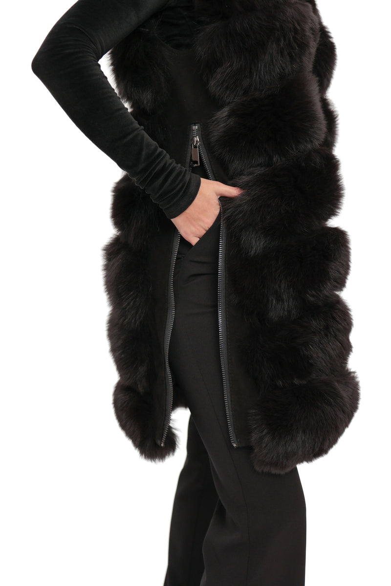 Genuine Polar Fox Fur Vest – 90 cm Longline
