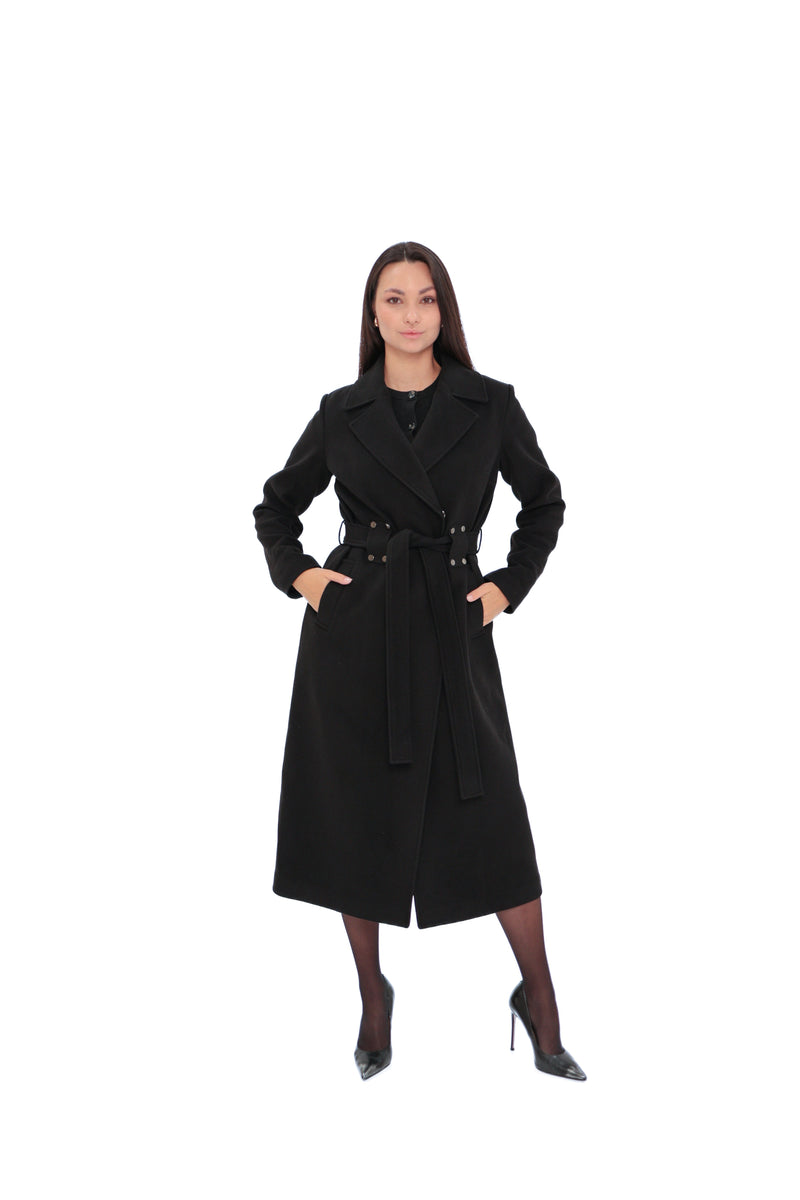 Justine Black Cashmere Blend Overcoat – 100 cm