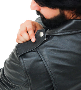 Kaan Zipper Leather Biker Jacket for Men's Black