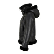 Women’s B3 Bomber Hooded Classic Black Shearling Jacket