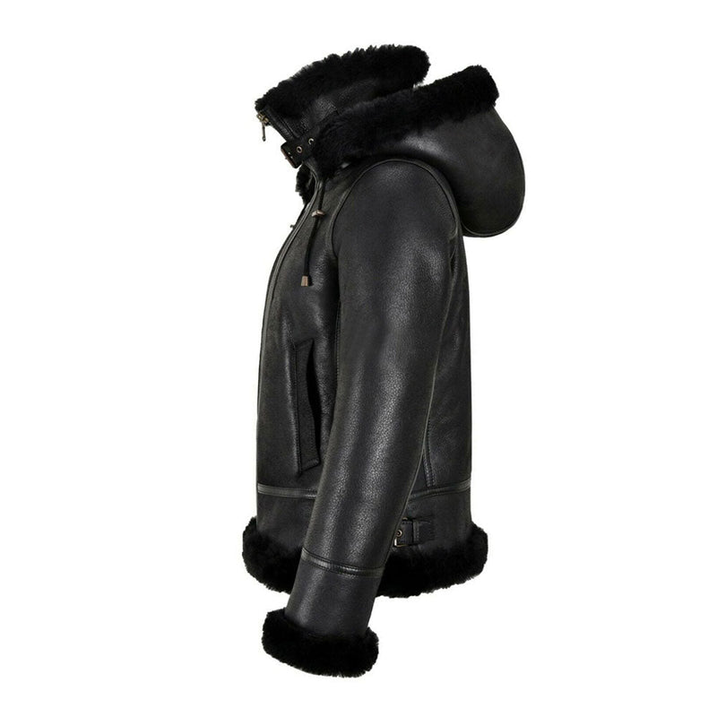 Women’s B3 Bomber Hooded Classic Black Shearling Jacket
