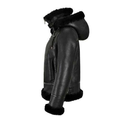 Women’s B3 Bomber Hooded Classic Black Shearling Jacket