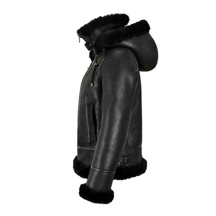 Women’s B3 Bomber Hooded Classic Black Shearling Jacket