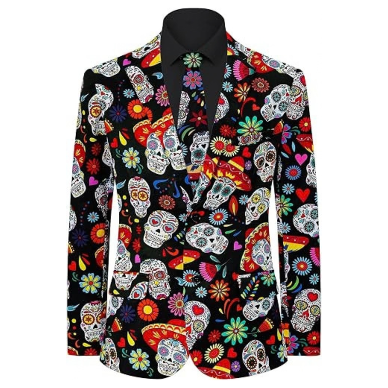 Men's Halloween Sugar Skull Blazer & Tie Set