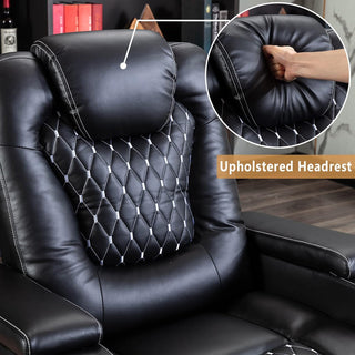 Power Recliner Chair Set of 3 – Black Leather with USB Ports & Cup Holders