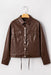 Faux Leather Drawstring Hem Jacket Women Utility Pocket Relaxed Fit