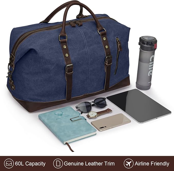 Duffel Bag, Wax Canvas Holdall, Vintage Luggage Bag, Canvas Leather Overnight Bag