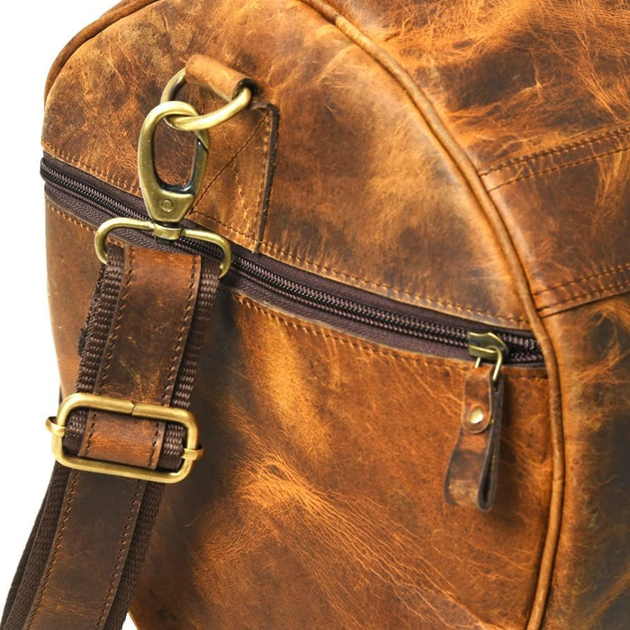 Full Grain Buffalo Leather Duffle Bag – 24" Vintage Brown Travel Weekender