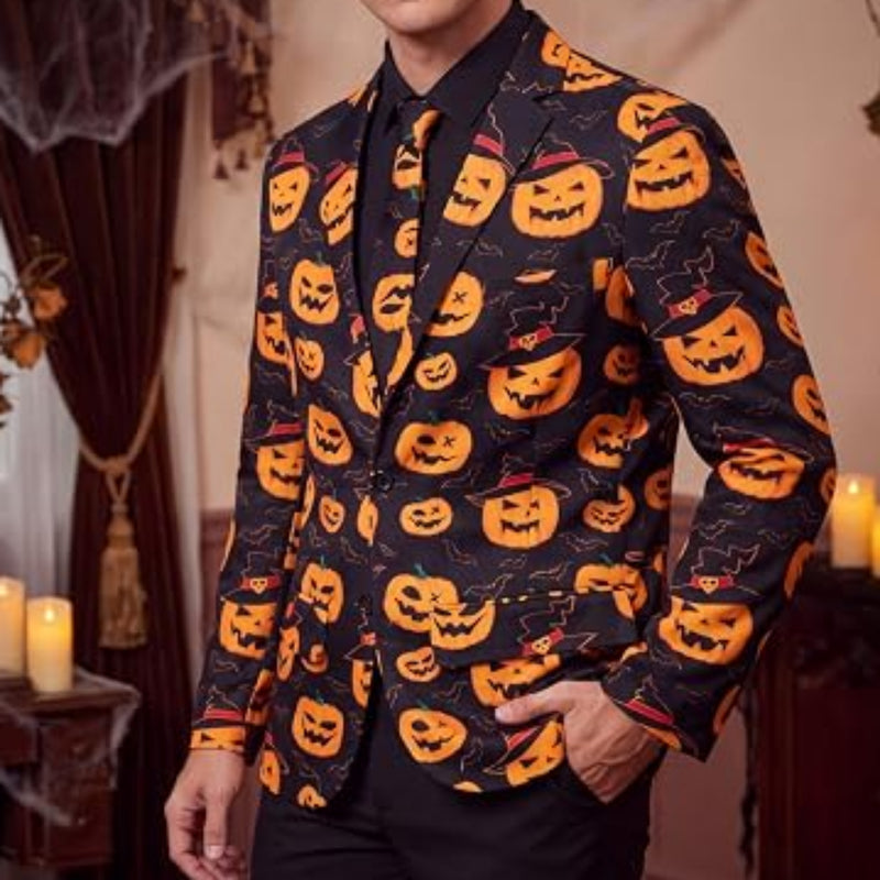 Men's Halloween Sugar Skull Blazer & Tie Set