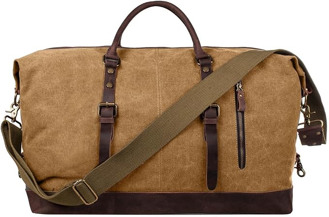 Duffel Bag, Wax Canvas Holdall, Vintage Luggage Bag, Canvas Leather Overnight Bag