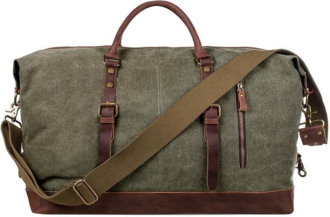 Duffel Bag, Wax Canvas Holdall, Vintage Luggage Bag, Canvas Leather Overnight Bag