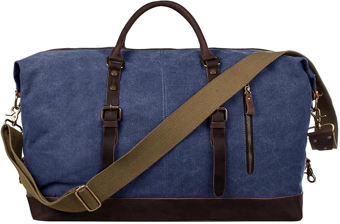 Duffel Bag, Wax Canvas Holdall, Vintage Luggage Bag, Canvas Leather Overnight Bag
