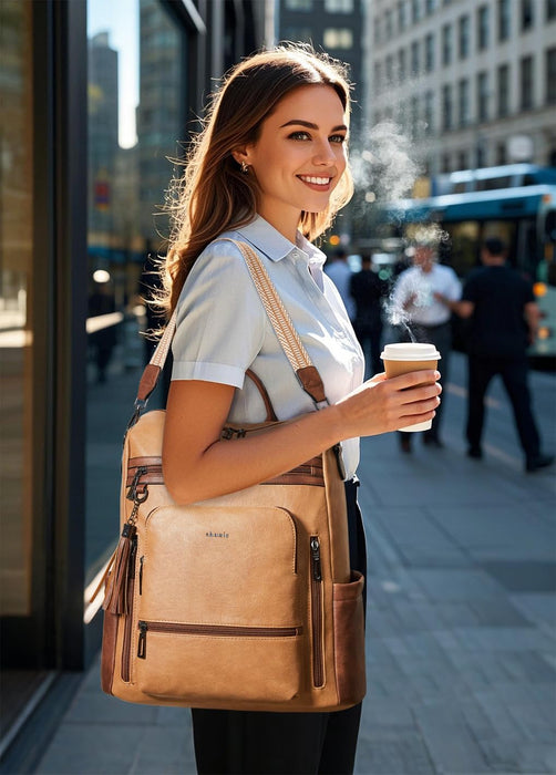Vegan Leather Laptop Backpack for Women – 15.6" Fashion Work & Travel Backpack