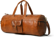 Full Grain Buffalo Leather Duffle Bag – 24" Vintage Brown Travel Weekender