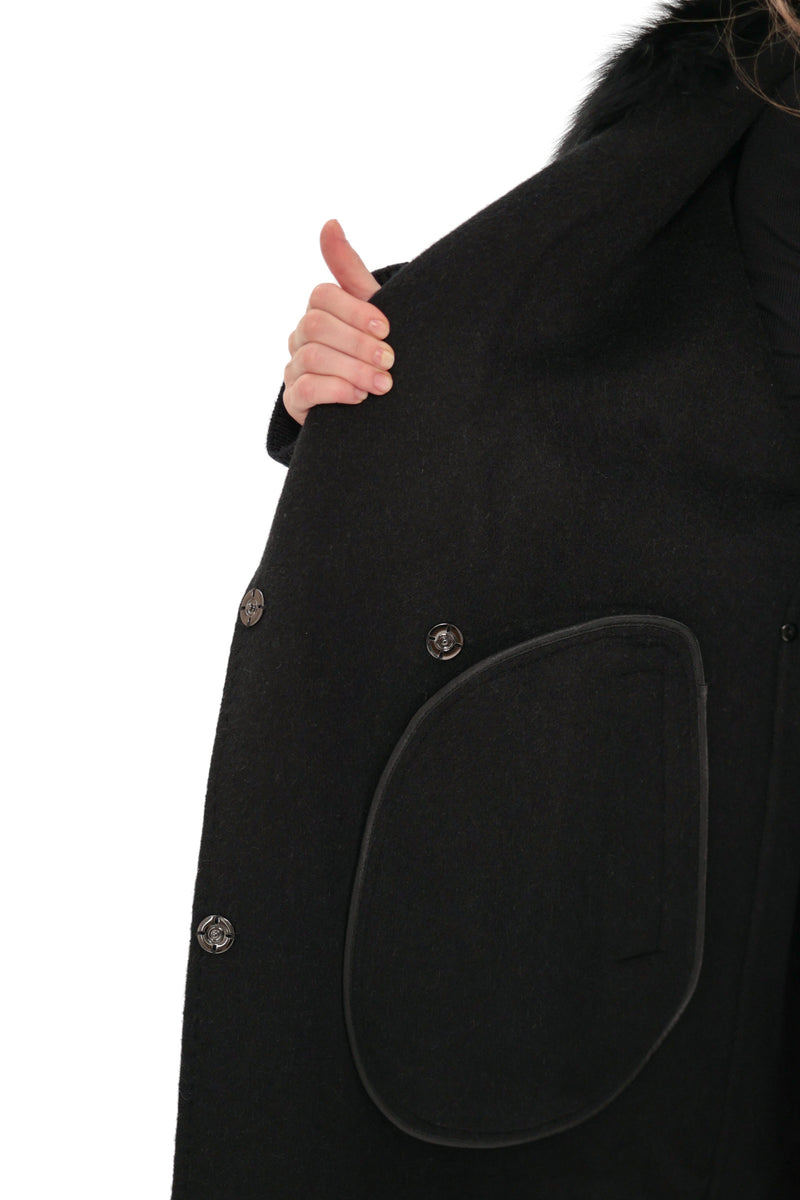 Graphite Cashmere Wool Coat with Silver Fox Fur