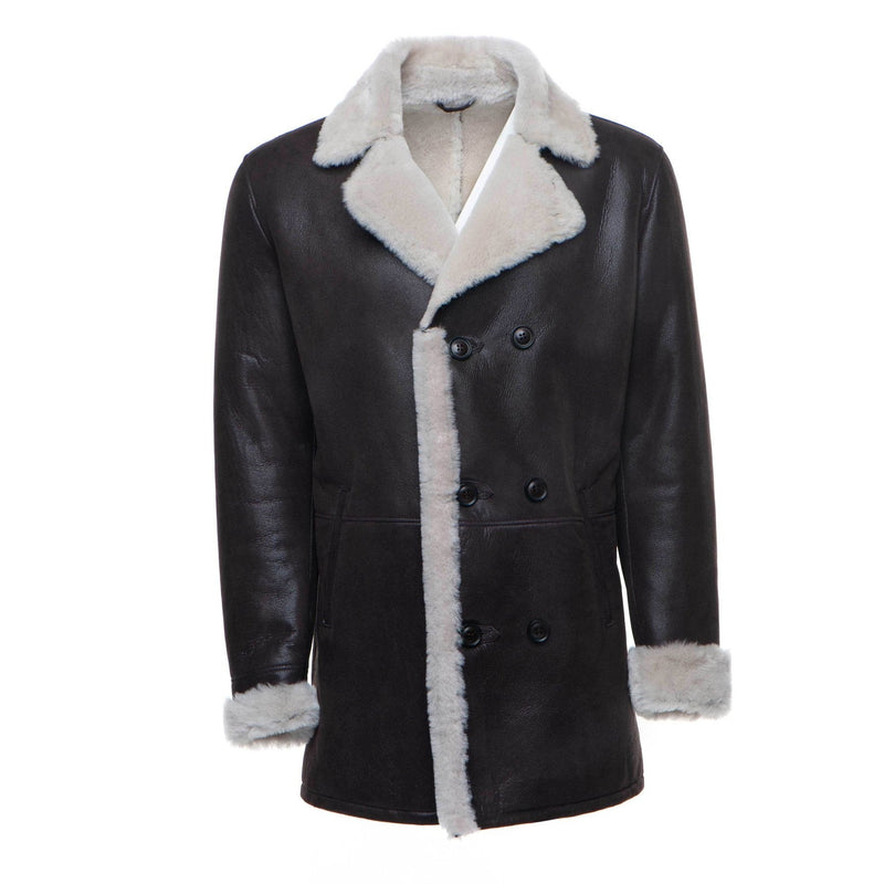 Jozefs 3/4 Length Brown Shearling Buttoned Coat